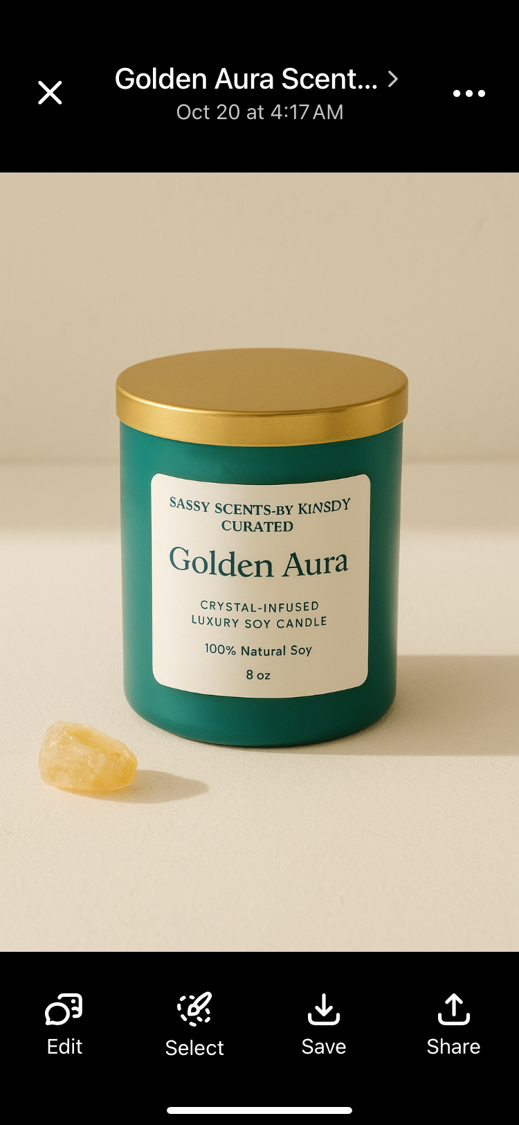 Golden Aura Crystal-Infused Candle